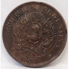 ARGENTINA 1891 . TWO 2 CENTAVOS COIN